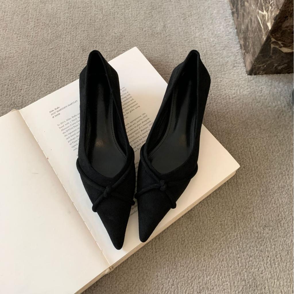 High heels women's stiletto high-end cross-strap retro single shoes 2025 spring women's suede comfortable soft-soled work shoes