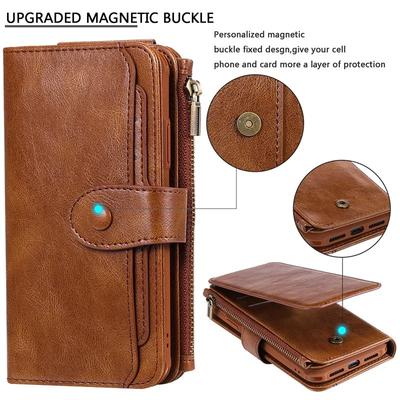 Multi-functional Magnetic Leather Case for iPhone 16 Pro Max 15 Plus 14 13 12 11 XS XR Detachable Zipper Wallet Stand Flip Cover