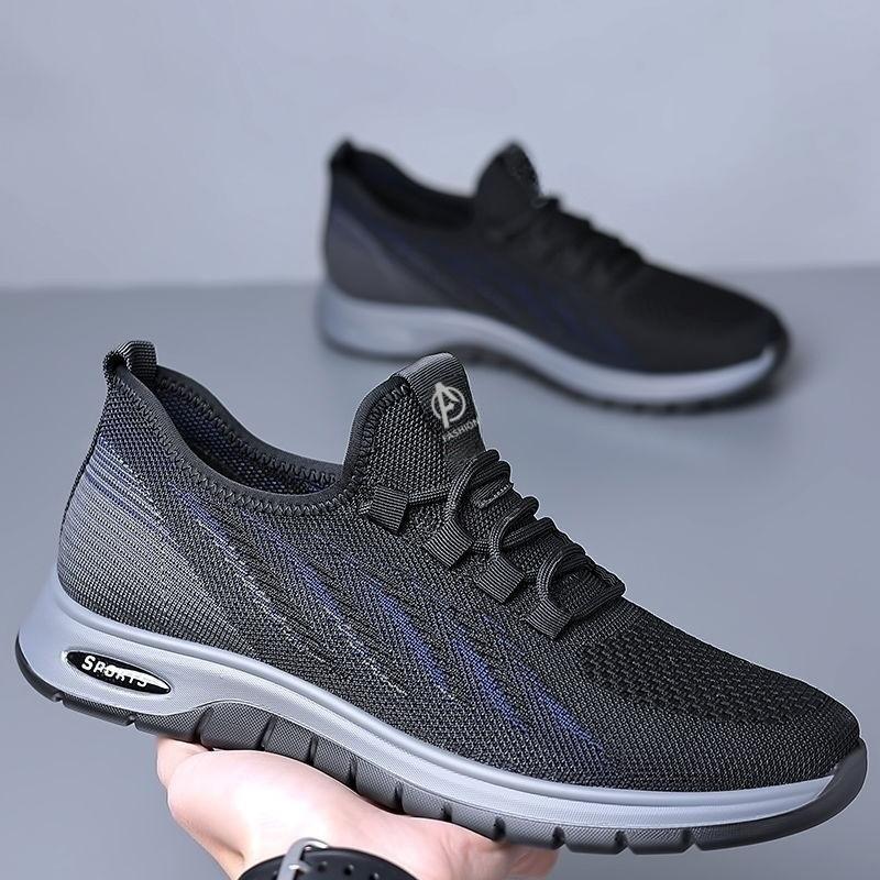 Spring Summer Thin Breathable Fly Woven Men's Mesh Shoes Trendy Lace Up Men's Lightweight Sports Running Shoes