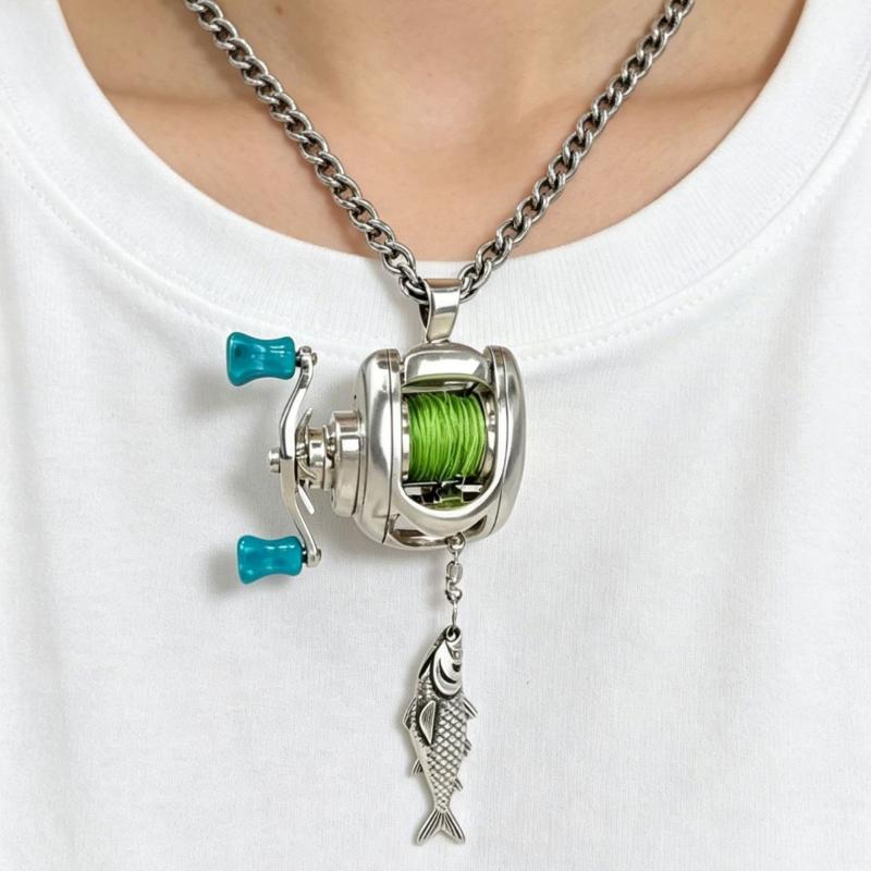 Mini Fiskehjul Halsband 1/2 st Premium Legering Herr Hänge Trendiga Hip Hop Smycken för Streetwear Festpresent