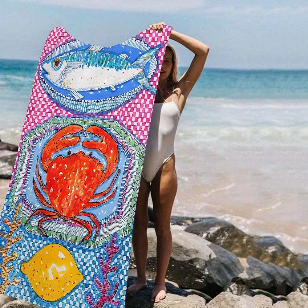 Bunte Sardine Hummer Fisch Meeresbewohner Großes Mikrofaser Strandtuch Schnelltrocknendes Handtuch Sand Strandtücher Poolhandtuch Für Yoga