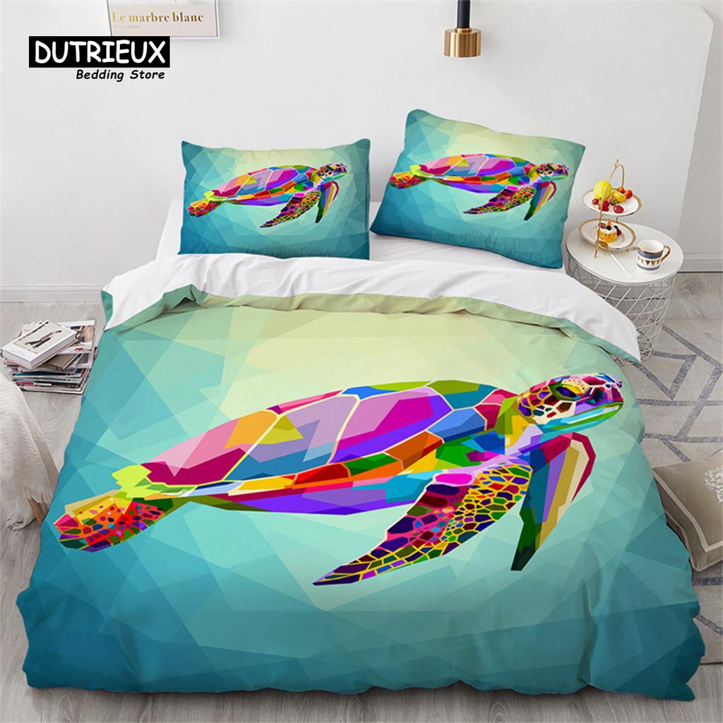 Poszwa na kołdrę z żółwiem morskim w stylu śródziemnomorskim, zestaw pościeli z nadrukiem zwierząt oceanicznych: ośmiornica, konik morski, motyw morski z poszewkami na poduszki