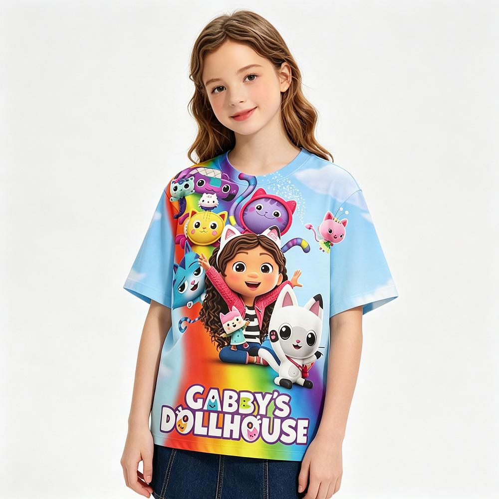 Gabby Dollhouse Children's T-shirts 3D Cartoon Print Tees Fashion Boys Cute Girls Short Sleeve Kids Casual Tops Summer Clothing