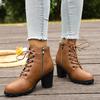 2025 New Fashion Short-thigh Boots Autumn New Round Toe Lace-up Side Zipper Platform Anti-slip Wear-resistant High Heels