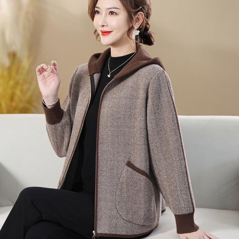 Damen Wollmantel mit Kapuze - Herbst/Winter Kurzstil für Mittelalte und Ältere