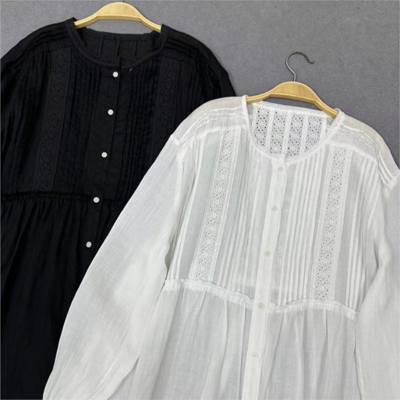 Johnature Japanese Autumn Accordion Pleats Lace Long-sleeved Dresses Vintage Casual Loose Simple Women Dress
