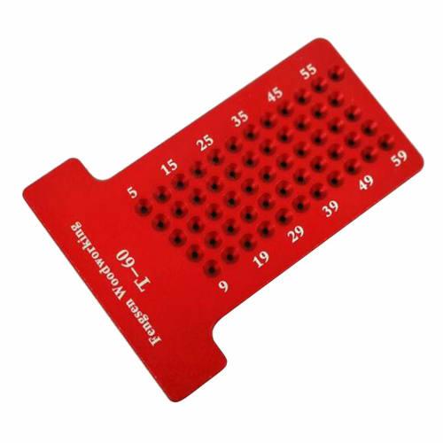 amleso T-Shaped Ruler, 1mm Hole Spacing, Woodworking Scriber, Carpenter's Marking Tool, Template, Red