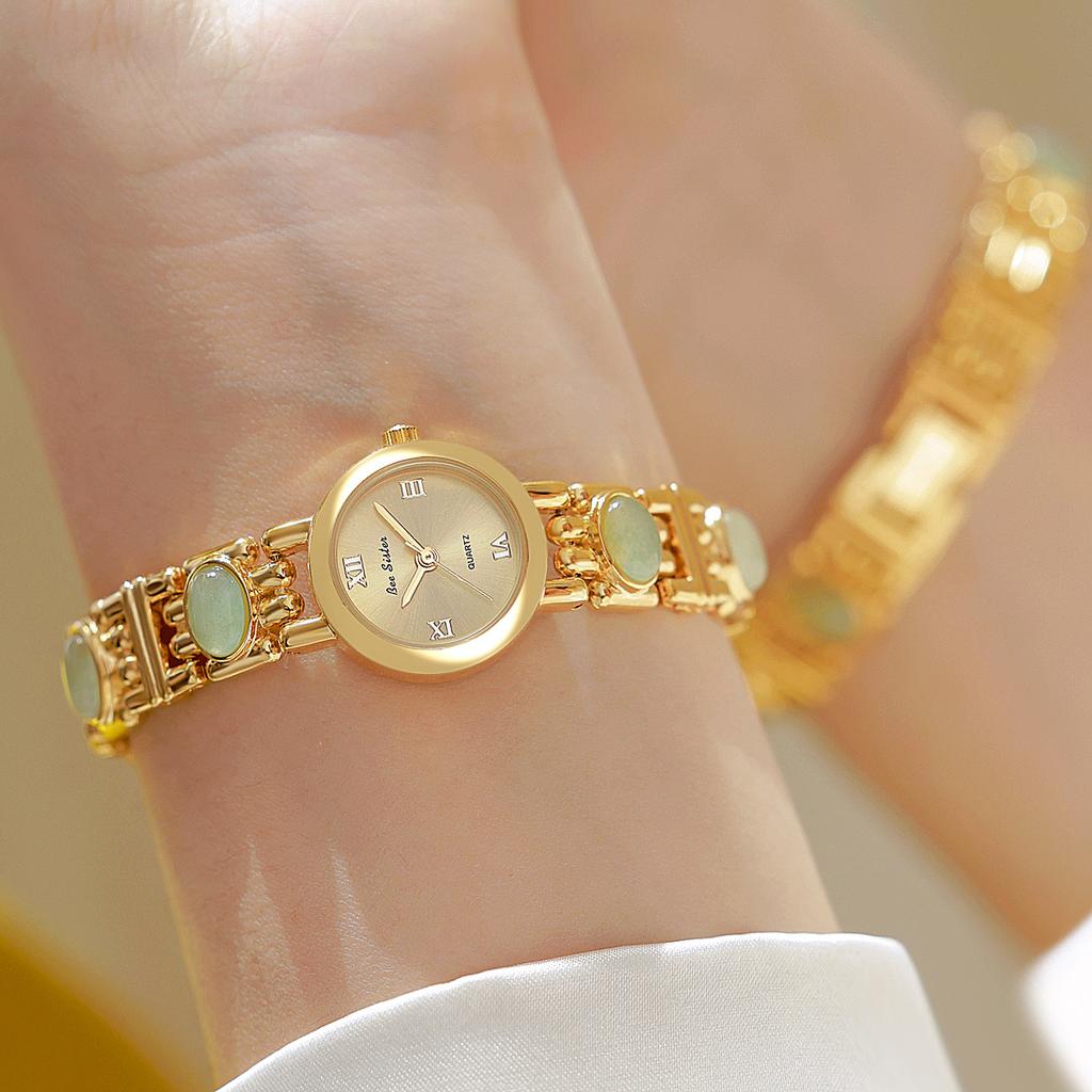 W162 Lässige und modische Damenuhr elegante smaragdgrüne leichte Luxus-Stein-Kettenuhr einfache Uhr Geschenk, Uhren für Frauen