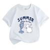 Cute Kids Boys Girls 100% Cotton Short Sleeve O-Neck T-shirt, Summer Fluffy Rabbit Blowing Electric Fan Casual Soft Breathable Tee for Children Daily