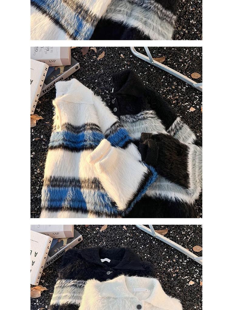Unisex Striped Polo Collar Sweater - Trendy Autumn/Winter Knitwear for Men & Women