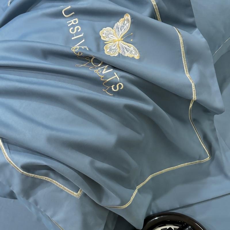 Luxurious Winter Cotton Flannel Embroidered Bedding Set: Thick Four-Piece Duvet & Sheet