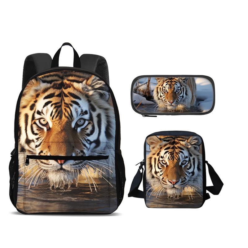 Nuovo Set da 3 Pezzi Zaino Tigre Astuccio Borsa a Spalla Stampa Animale Grande Capacità per Viaggi all'Aperto Ragazzi e Ragazze Regali di Compleanno Scolastici