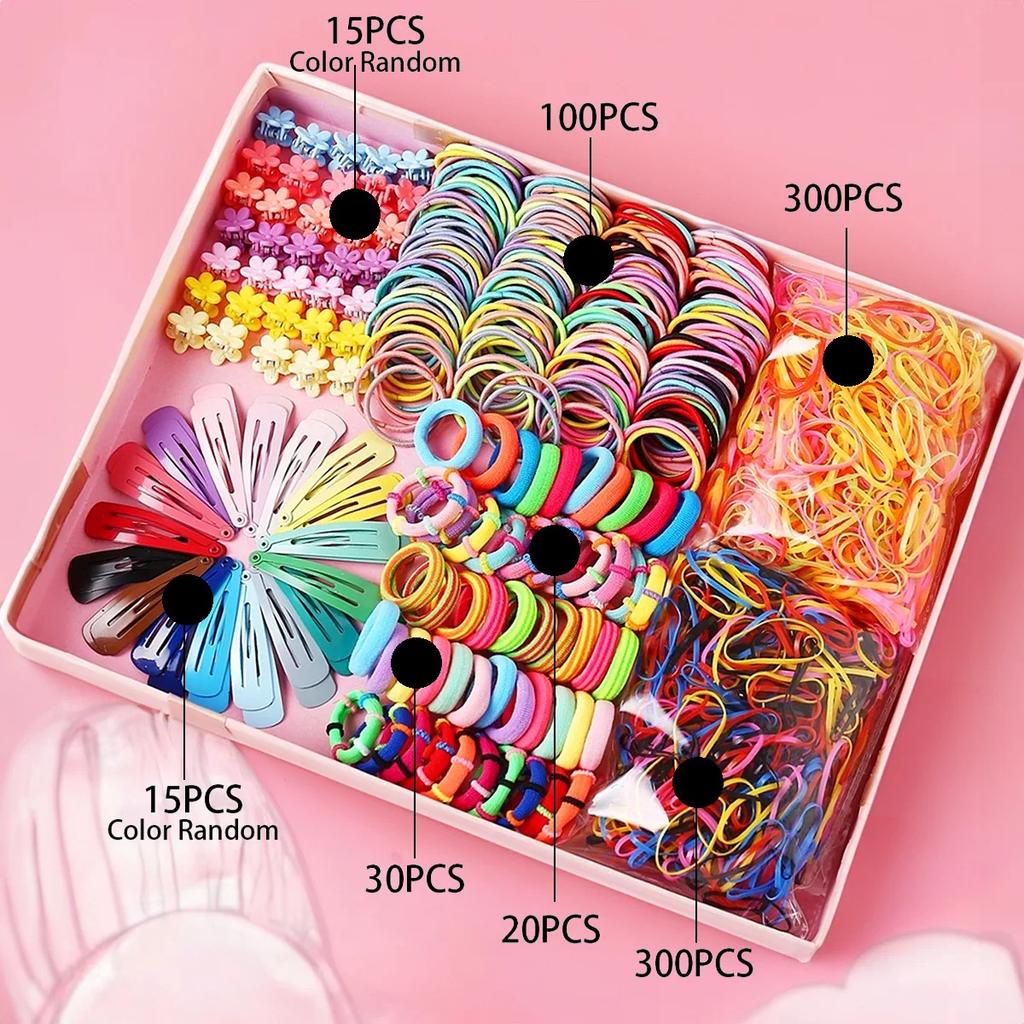 780-1800Pcs Girls Colorful Hair Bands Set Nylon Elastic Rubber Band Satin Children Ponytail Holder Kids Styling Tools