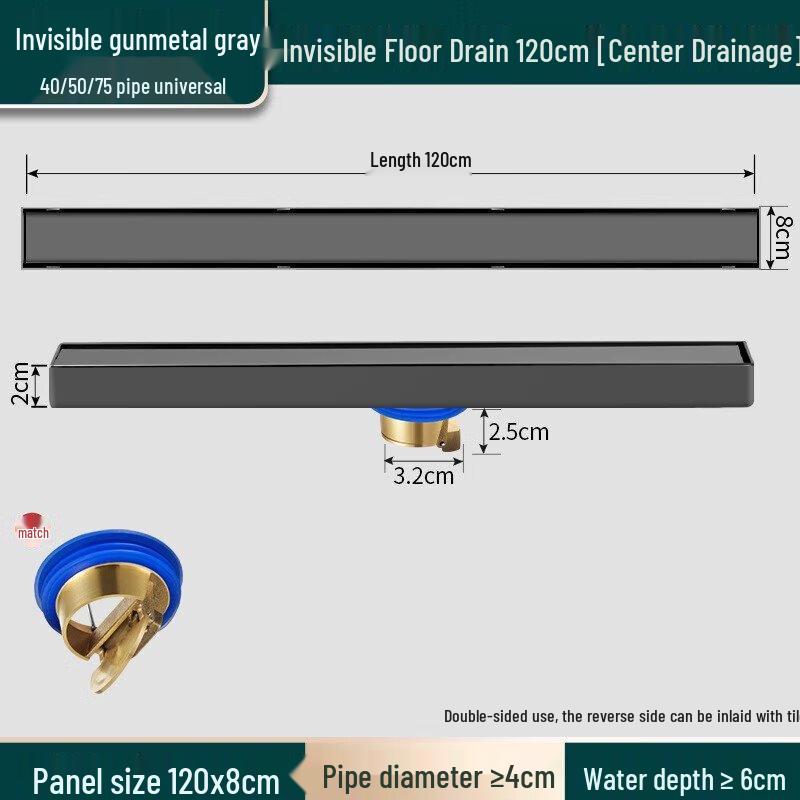 MDNG Gunmetal Grey Invisible Rectangular Floor Drain