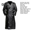 Men Jacket Lapel Long Sleeve Double Breasted Faux Leather Jacket with Pockets Solid Color Mid-length Outerwear