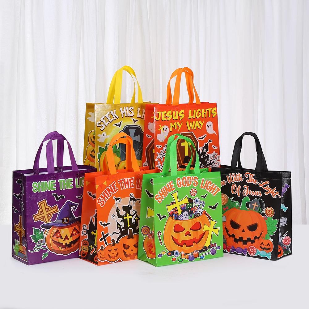 

12/30pcs Halloween Pumpkin Non Woven Tote Bags Reusable Goodie Bags for Trunk or Treat Classroom Festivals Packing Candy 12pcs&27x12x29cm