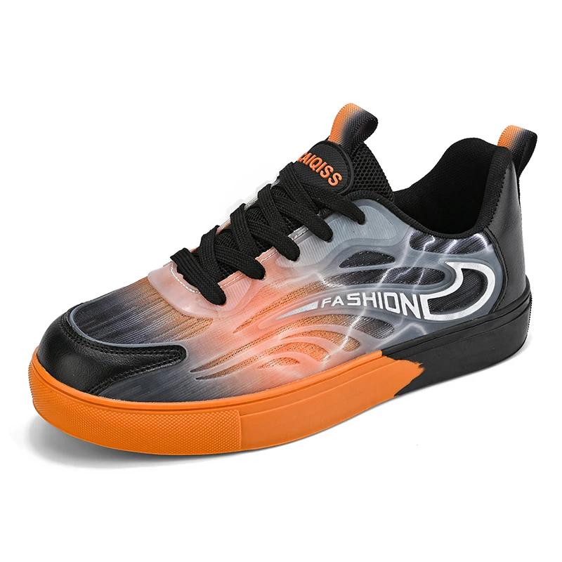 Low top board shoes for men's spring mesh breathable and non stuffy feet, night light anti slip soft sole casual white men's spo