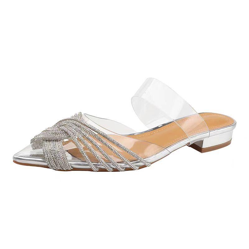 Summer Women Fashion Shoes Women Rhinestone High Heel Sandals Women's Pointed Thin Heels Banquet High Heels Sandals Slippers