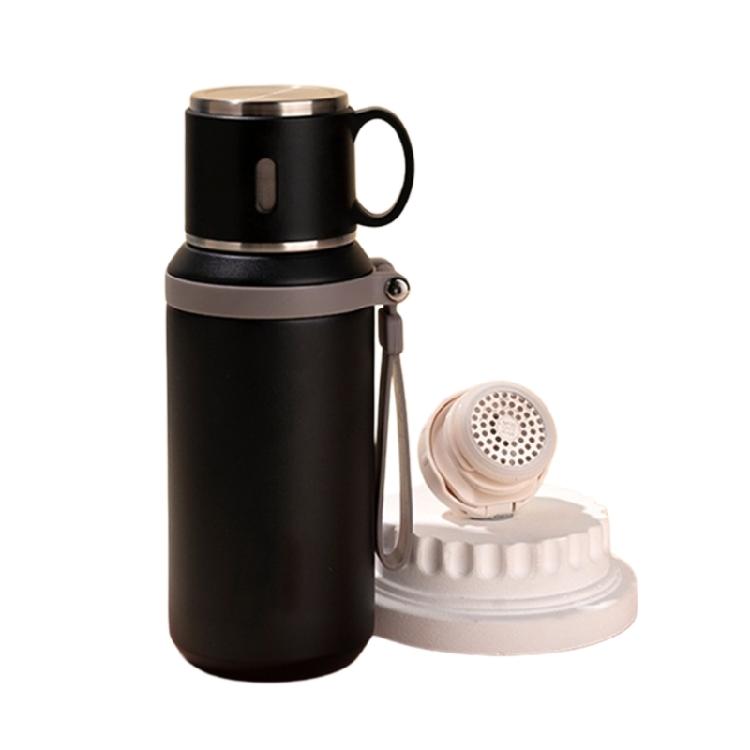 

Unique Wide Mouths Thermal Bottle With Tea Infuser Functionality Keep Drink Hot Or Cold For Hour Tea Separation Cup чорний