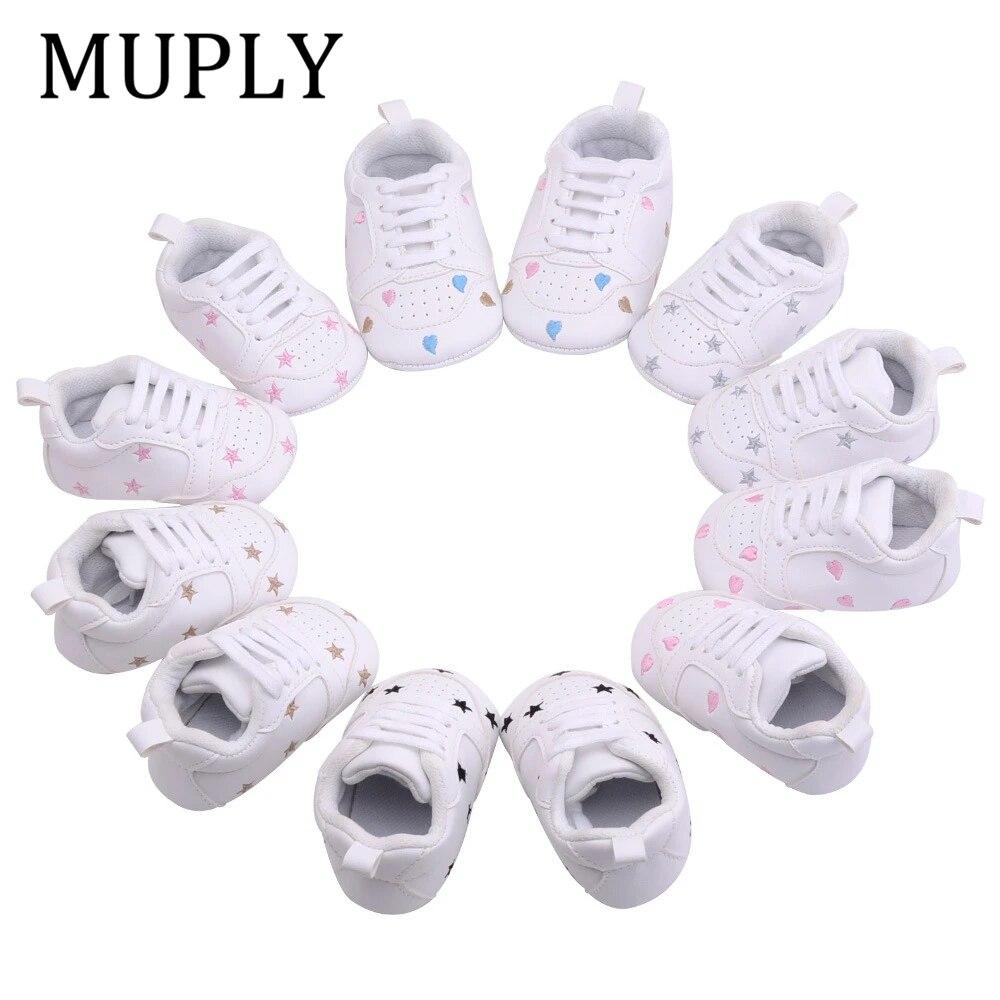 2023 Baby Shoes For Newborn Baby Boys Girls Print Heart Star Pattern First Walkers Kids Toddlers Soft Sole PU Sneakers For 0-18M