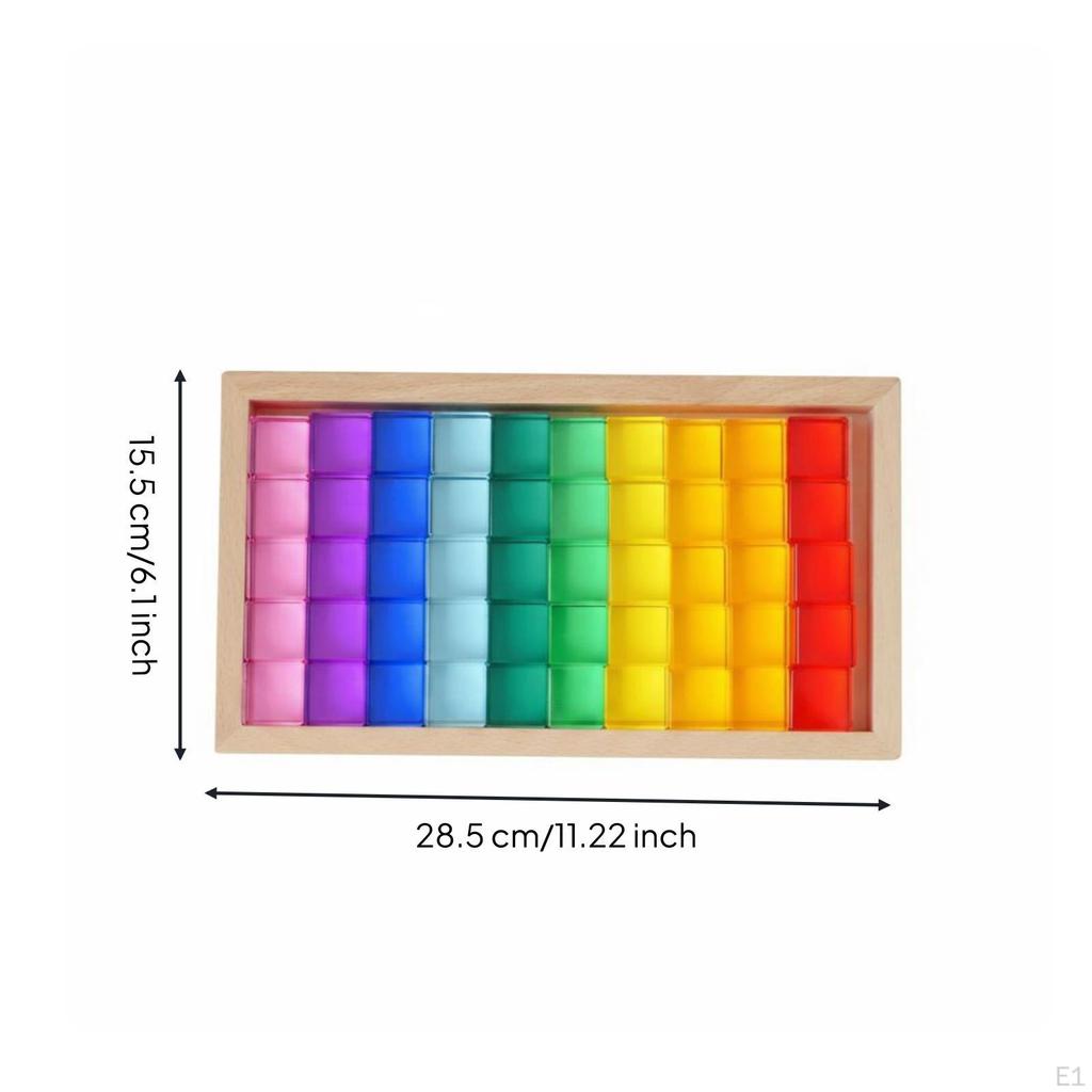 50 Pieces Square Acrylic Blocks Glossy Vividly Colored Wooden Block Tray Set