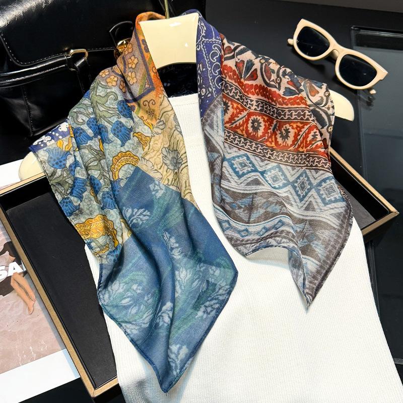 Silk scarves women's spring and summer versatile color hair ties, bags, decorative small scarves, fashionable and advanced sunscreen silk scarves