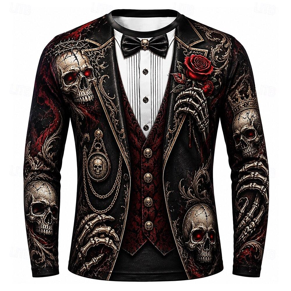 Jesenné a zimné pánske 3D tlačené tričko s okrúhlym výstrihom a dlhým rukávom Halloweensky kostým XL black