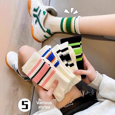 5 Pairs of Female Spring and Summer New Street Sports Absorb Sweat In Tube Socks