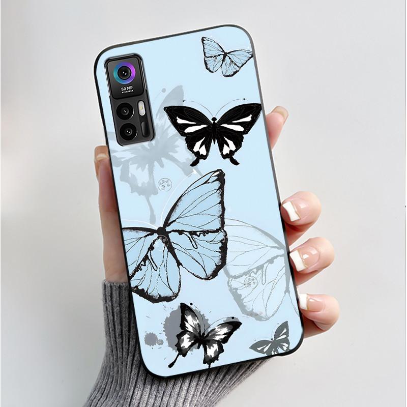 Case For TCL 30 Plus 30 5G T676K T676J T676H T776H Phone Case Fashion Butterfly Flowers Black Silicone Shockproof Cover Casing