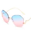 Fashion Tea Gradient Sunglasses Women Ocean Water Cut Trimmed Lens Metal Curved Temples Sun Glasses Female UV400