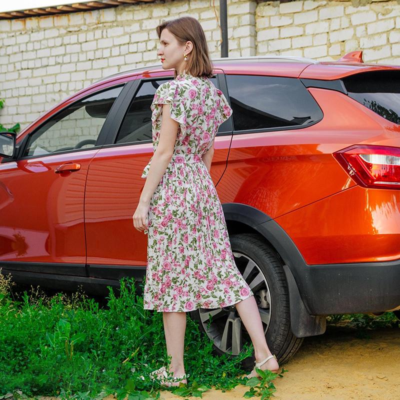 Letní dámské bílé květy s potiskem dámské jaro léto vintage ležérní šaty s krátkým rukávem do O-výstřihu do poloviny lýtek