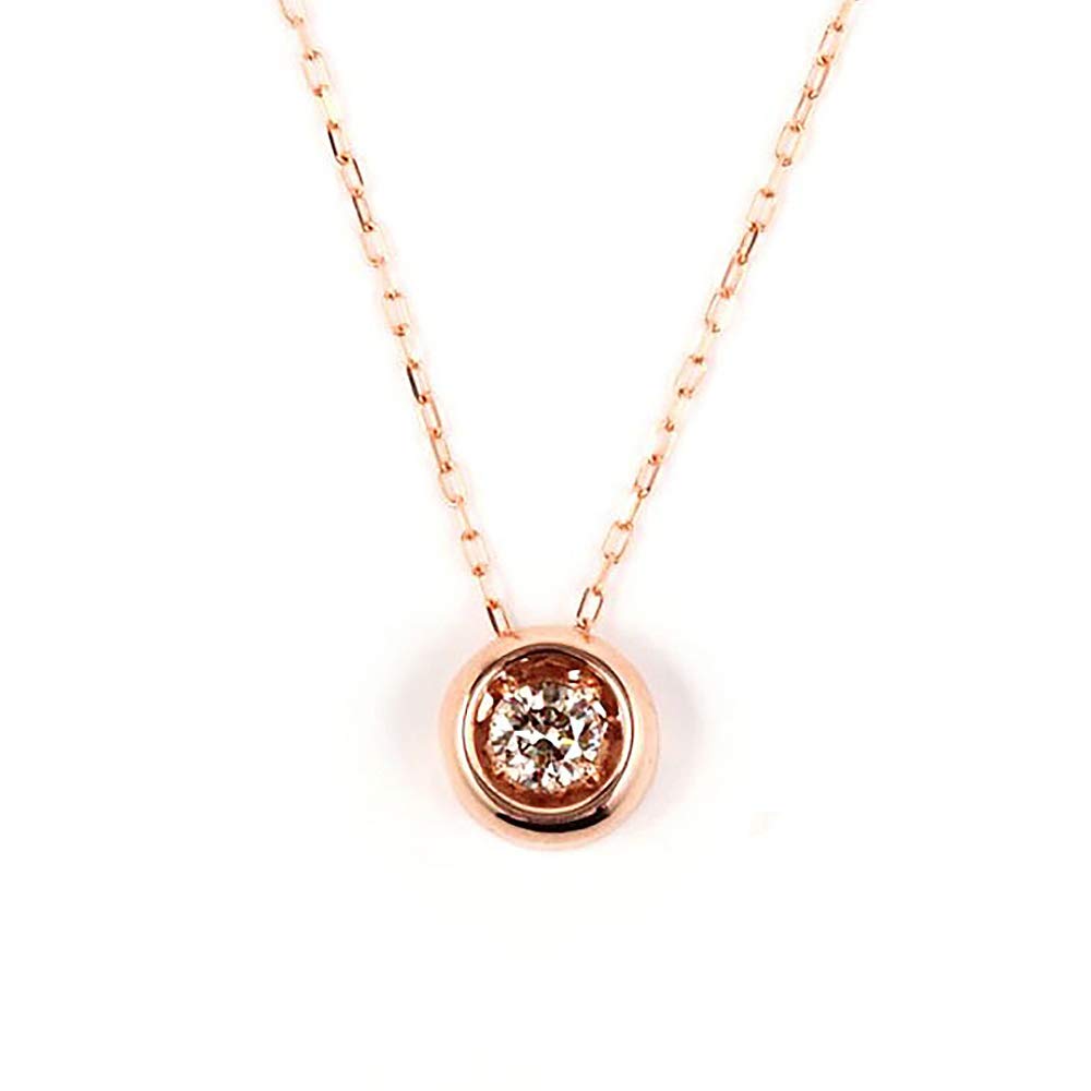 PLUSTER Diamond Necklace for Pink Single Stone Natural K18 40cm Box Popular Birthday Day Plaster Eligible Jewelry Women, Gold, (0.1ct Diamond), Chain,