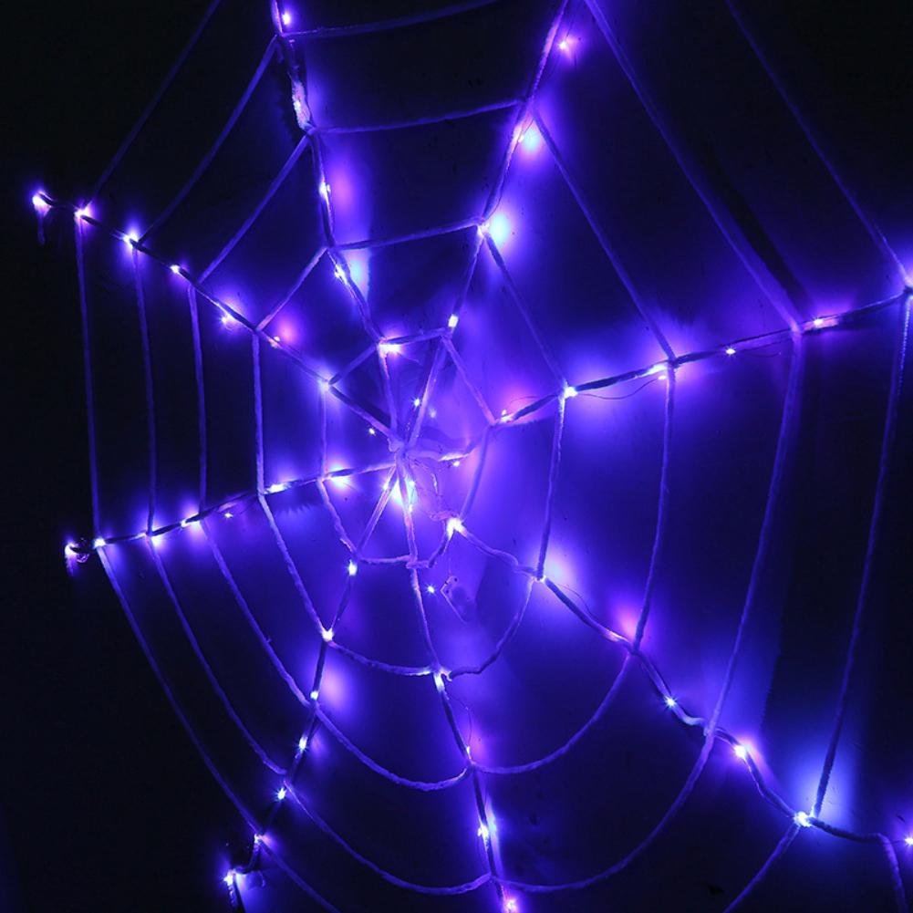 Halloween Spider Web LED String Light Purple Orange Remote Control Halloween Net String Lights 8 Modes Party Decorations