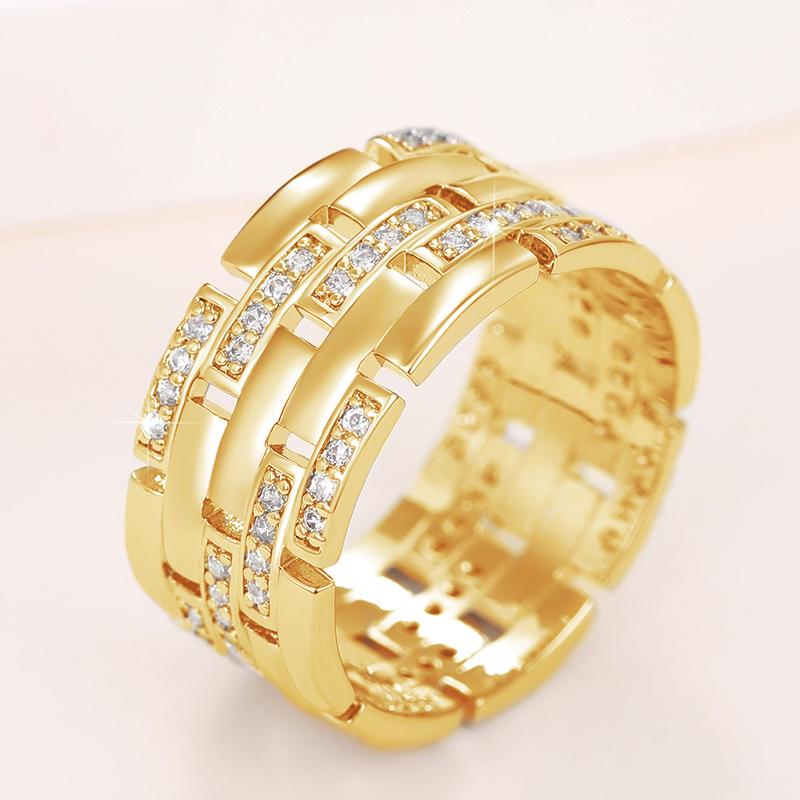 

Huitan Luxury Copper Color Women/Men Finger Rings Shiny CZ Anniversary Love Gift Simple Stylish Design Versatile Fashion Zircon 6&Copper Plated