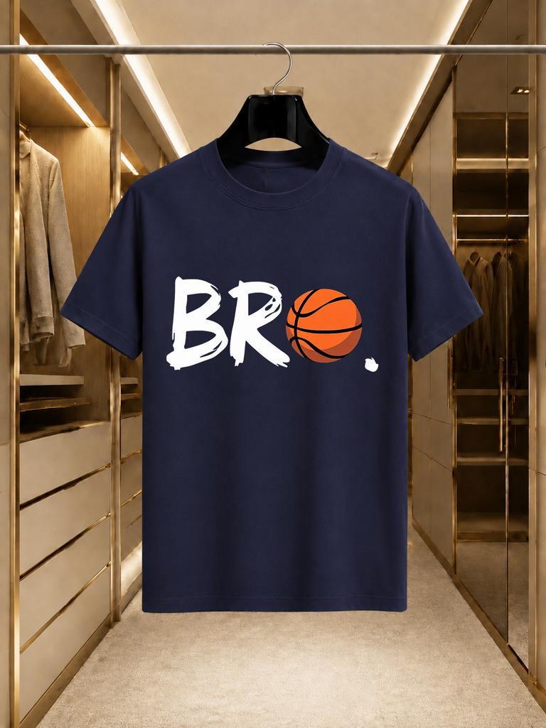 2026 New Arrival 100 Cotton Tshirt Br Brush Letter Replace Basketball Dot Print Crew Neck Unisex Basketball Sports Loose Casual S