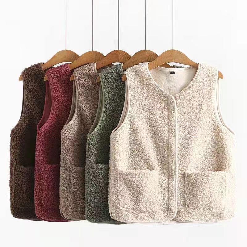 Spring, Autumn and Winter Imitation Lamb Fleece Vest Granular Fleece Vest Jacket Middle-aged and Elderly Plush Vest