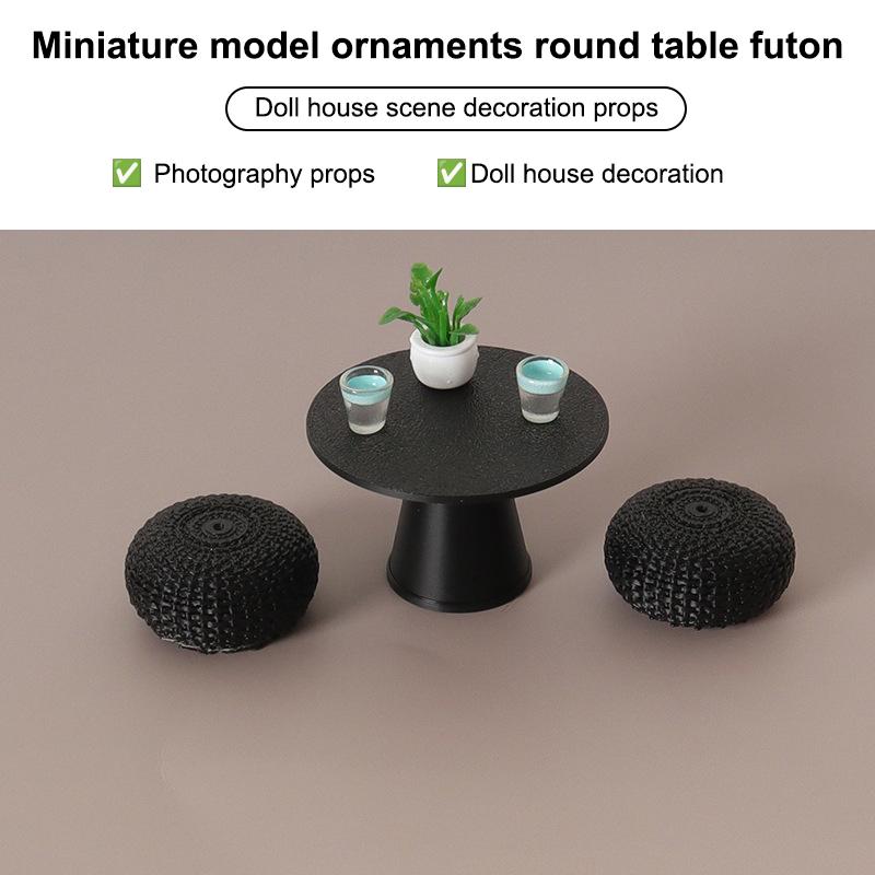 1/12 Dollhouse Simulation Black Round Table Chair Set Dollhouse Living Furniture Decoration Dolls House Micro Scene Decor Props