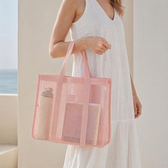 Borsa da Spiaggia in Rete, Borsa Leggera ad Alta Capacità, Svuotamento Rapido Traforata, Borsa a Shopper Ultraleggera per Viaggio, Articoli da Toeletta, Cosmetici