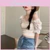 French Style Off Shoulder Lace Short Sleeve Shirt For Women With 3d Embroidery And Slim Fit