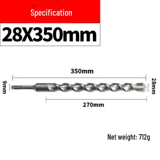 Impact Hammer Drill Bit for Drilling Through Concrete and Cement Walls with Round and Square Handles, Two Pits, and Two Grooves.
