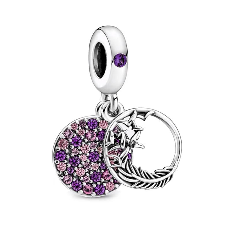 Doe-het-zelf Dames Sieraden Cadeaus Roze Paarse Serie Charms Glinsterende Oneindigheid Harten & Sterren Lavendel Bloemen Kralen Passend op Originele Armband