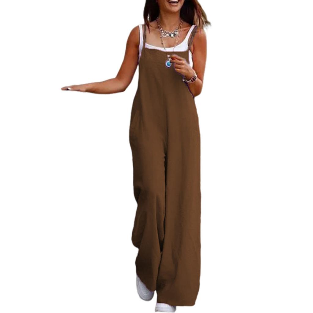 Yousheng Lady Jumpsuit Collarless Spaghetti Strap Backless Sleeveless Loose Wide Leg Full Length Overalls Casual Daily Wear Outfit