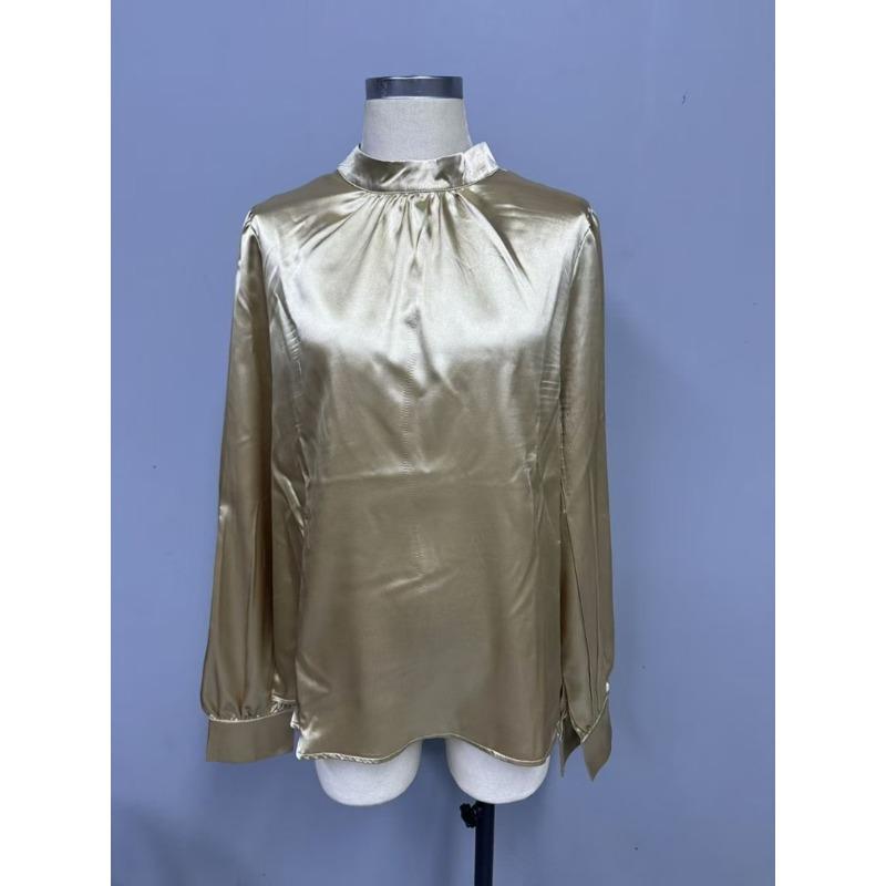 Dámská košile se stojáčkem a lucernovými rukávy, saténová, všestranná, s dlouhým rukávem, halenky a košile