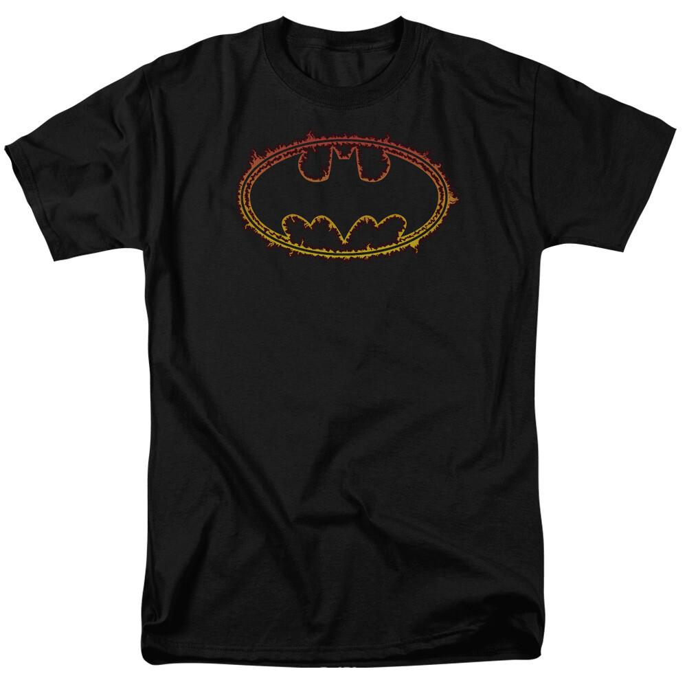 26 Batman Flamed Outlined Logo T Shirt Licensed Comic Book Tee Black Unisex T-Shirt XXL
