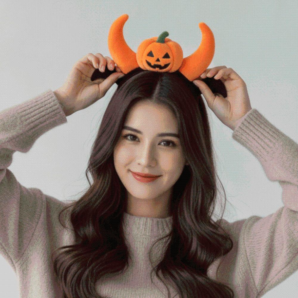 Elastic Pumpkin Headband Plush Halloween Head Hoop Spooky Headwear Theme Party