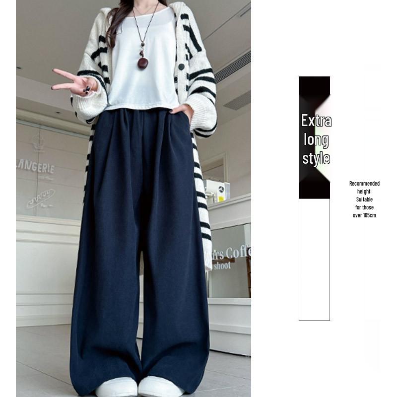 2025 Autumn/Winter European Cotton Velvet Wide-Leg High-Waist Drape Pants for Women