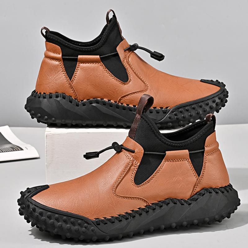 

Leather Men Casual Shoes Handmade Slip on Man Boots Fashion Walking Sneakers Soft Ankle Work Boots High Quality Mens Sport Shoes 38 помаранчевий