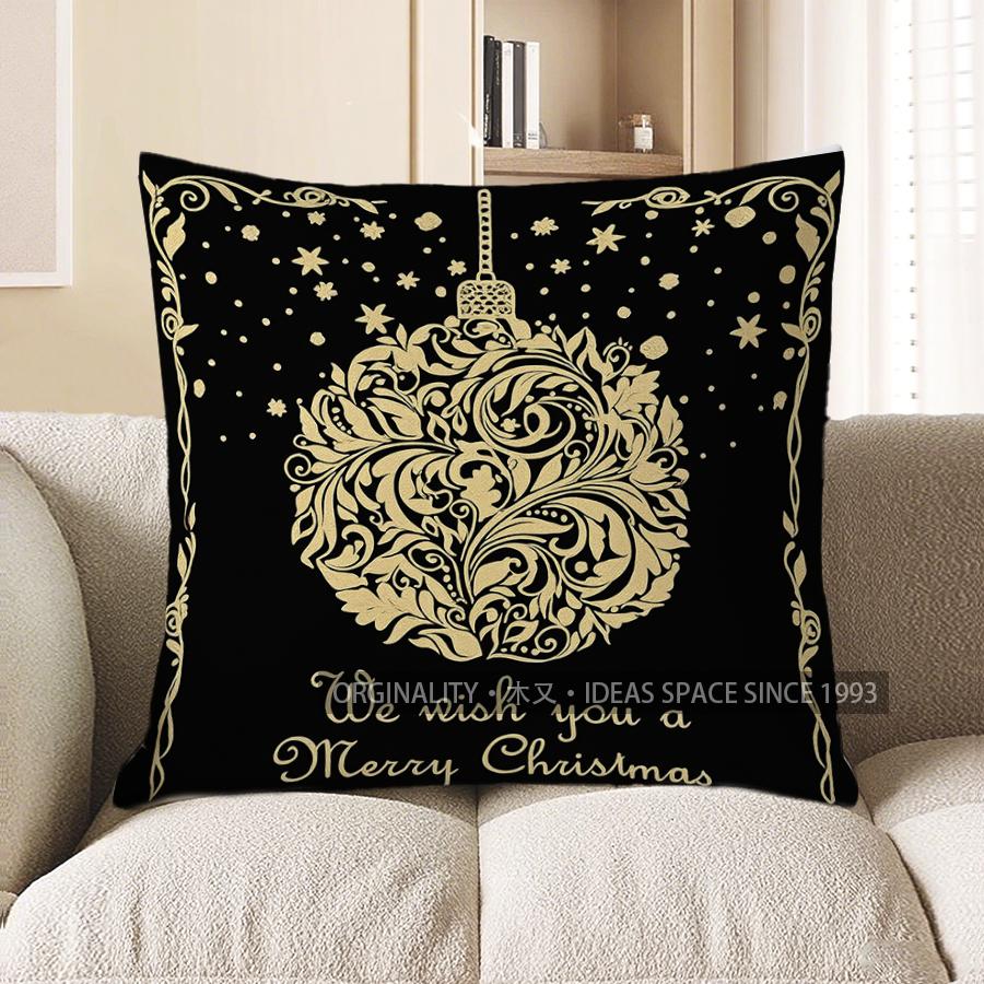 

Home Decor Happy New Year Deer Wreath Decorative Pillow Pattern Cushion Cover Suitable For Sofa Bedroom Car Pillow Cover 40x40cm