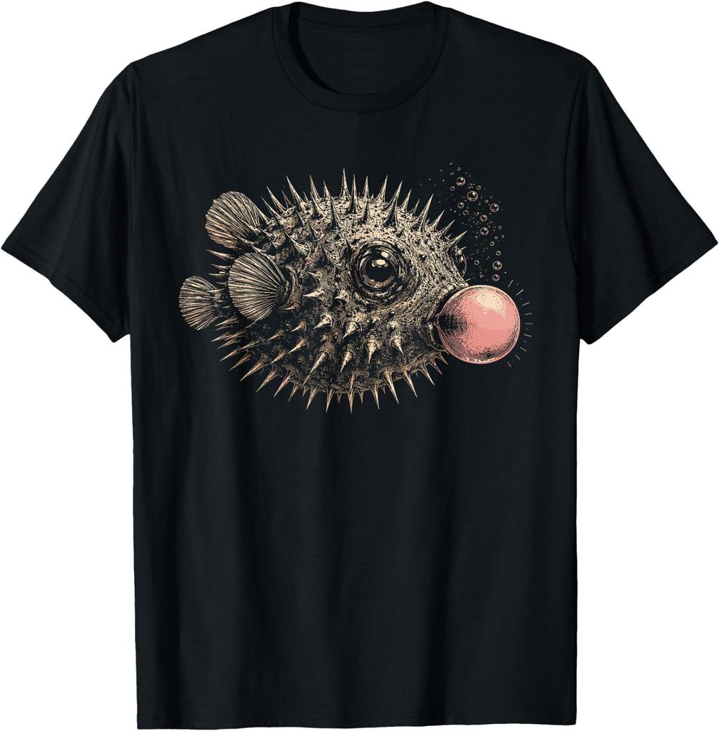 Retro Puffer-Fish Bubble Gum Underwater Sea Blow-Fish T-Shirt