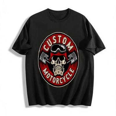 Vintage Custom Motorcycle Skull Graphic Casual Tee Pure Cotton T-shirt